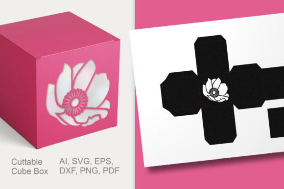 Anemone Flower Cube Gift Box Template for Laser Cutting Boxes
