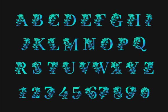 Blue Metal Gradient Floral Alphabet Graphics & Crafts