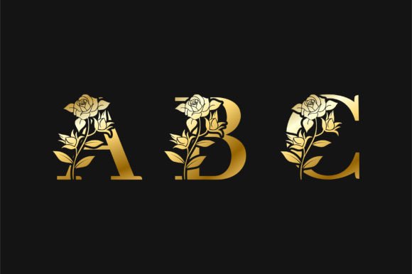Metal Gold Gradient Floral Alphabet Graphics Review