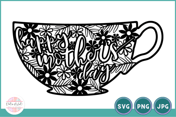 Mother s Day Flower Teacup Card SVG Graphics & Crafts