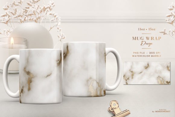 Mug Wrap Soft Beige Gold Watercolor Graphics
