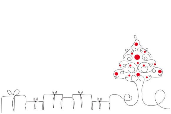 One Line Christmas Tree Hearts Giftbox Graphics