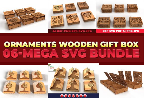 Ornaments Wooden Gift Box Mega Bundles for Laser Cutting Boxes
