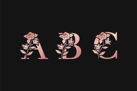 Rose Gold Gradient Floral Alphabet Graphics & Crafts