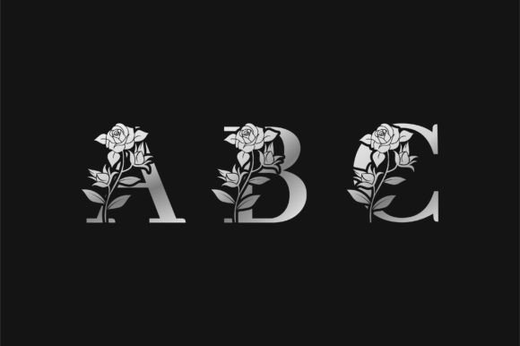 Silver Metal Gradient Floral Alphabet Graphics & Crafts