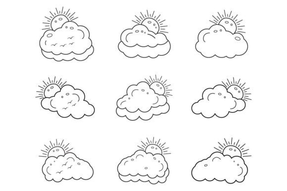 Sun and Clouds Weather Icons Line Art Graphics