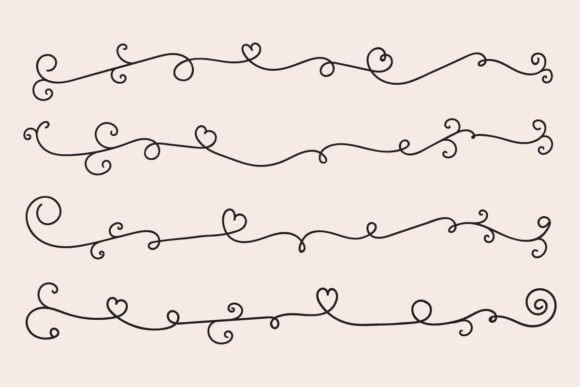 Valentines Day Hearts Swirls Divider Svg Graphics